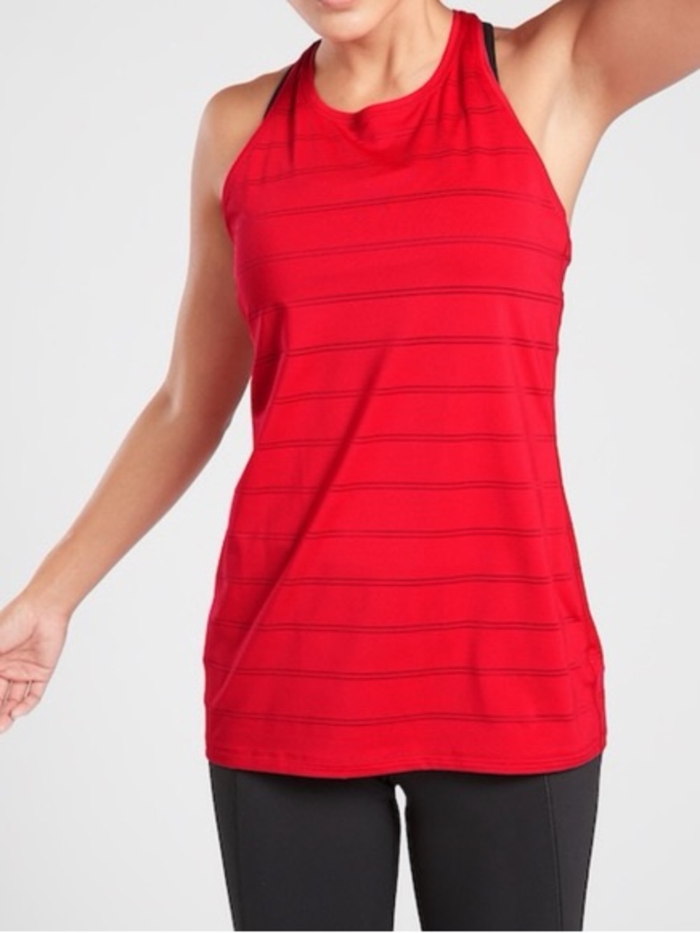 EUC Athleta Red High Neck Chi Double Stripe Racerback Athletic Tank